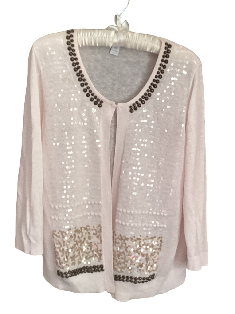 🚨Sale🚨!! Chico’s Light Weight Pale Pink Sequin Embellished Cardigan Size M